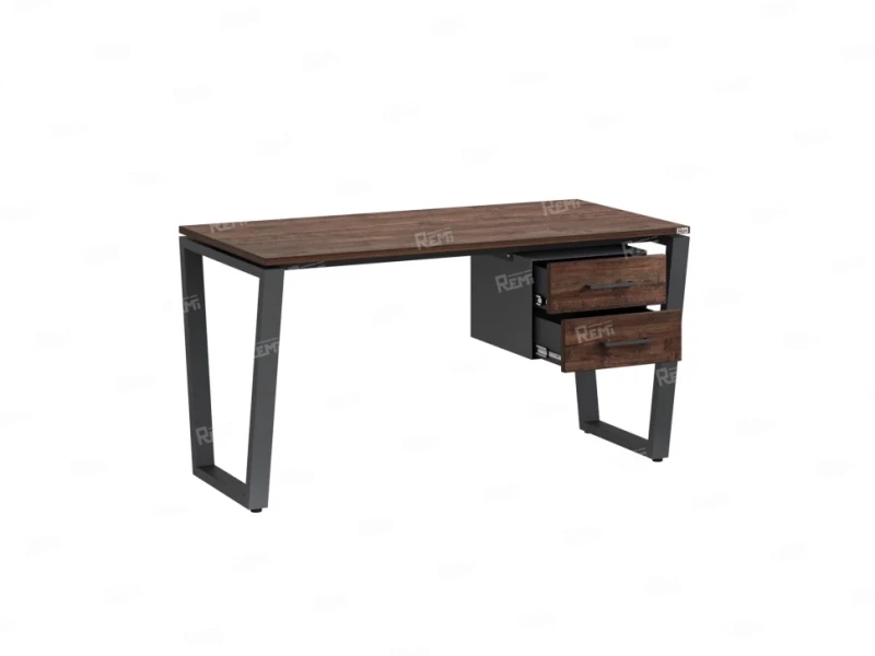 Стол прямой с подвесной тумбой 2 ящика, U-опора 1800x600x750 RM035-18x6 Дуб Апрельский шоколад/Серый