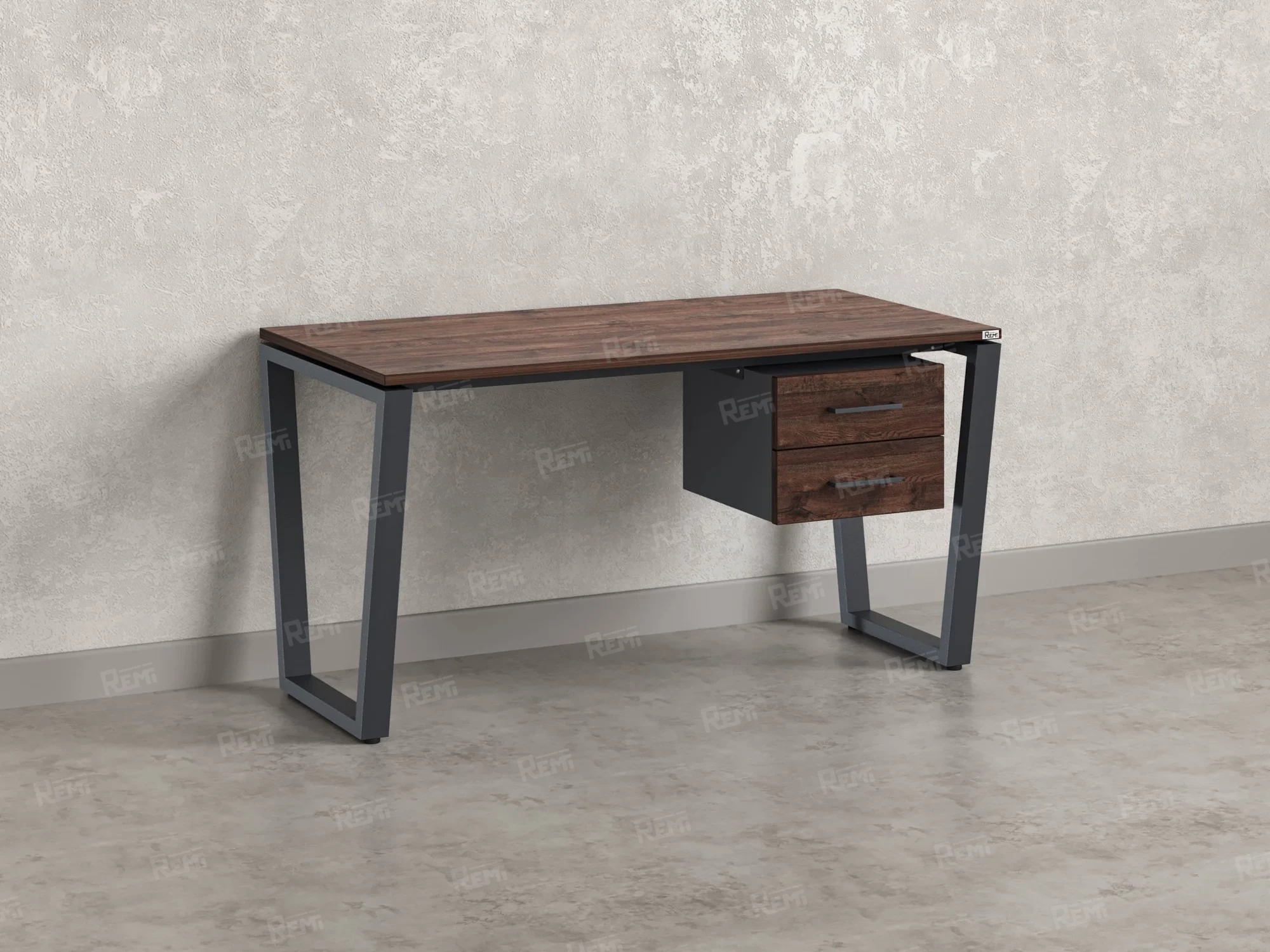 Стол прямой с подвесной тумбой 2 ящика, U-опора 1800x600x750 RM035-18x6 Дуб Апрельский шоколад/Серый