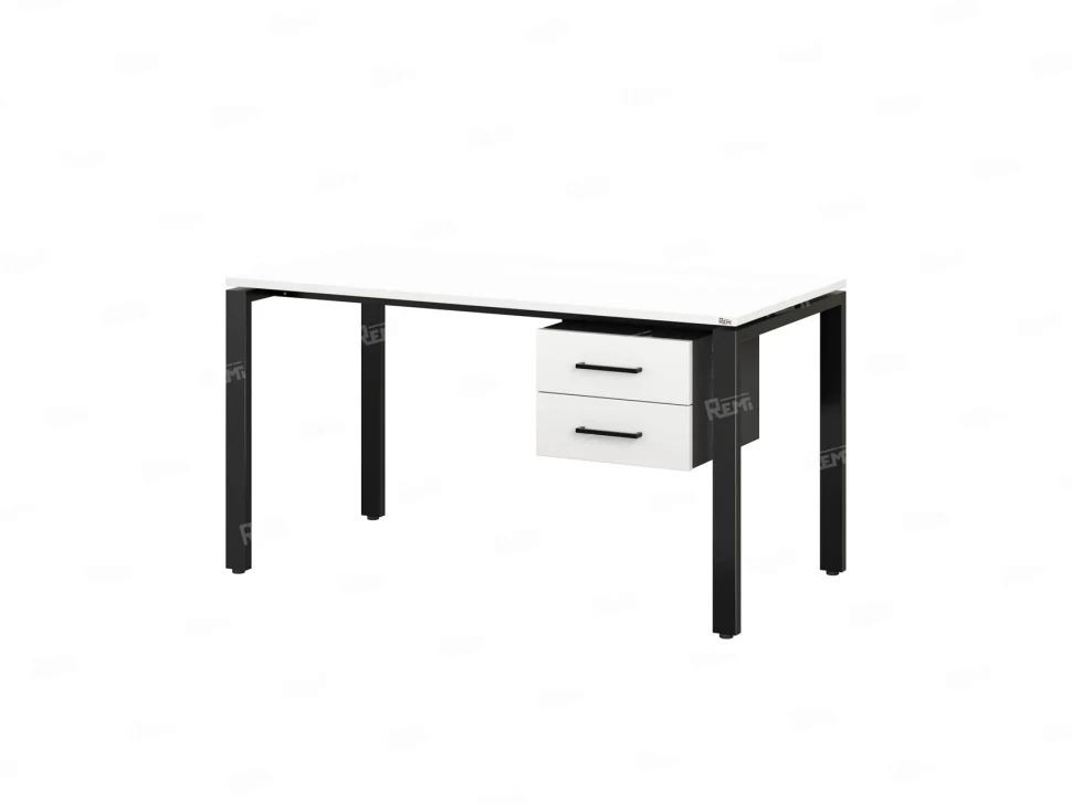 Стол прямой с подвесной тумбой 2 ящика, П-опора 1800x700x750 RM039-18x7 Белый/Черный