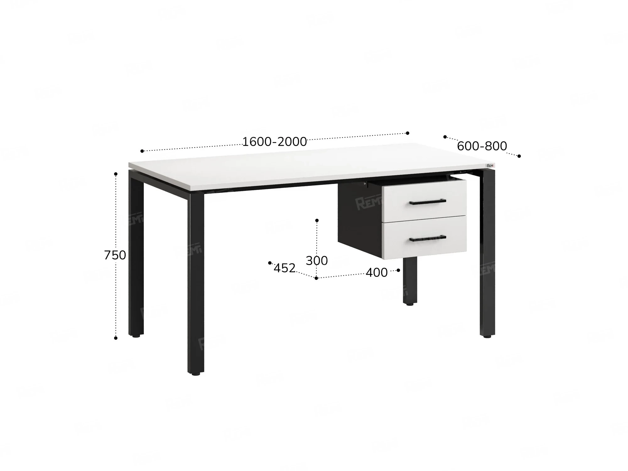 Стол прямой с подвесной тумбой 2 ящика, П-опора 1800x700x750 RM039-18x7 Белый/Черный