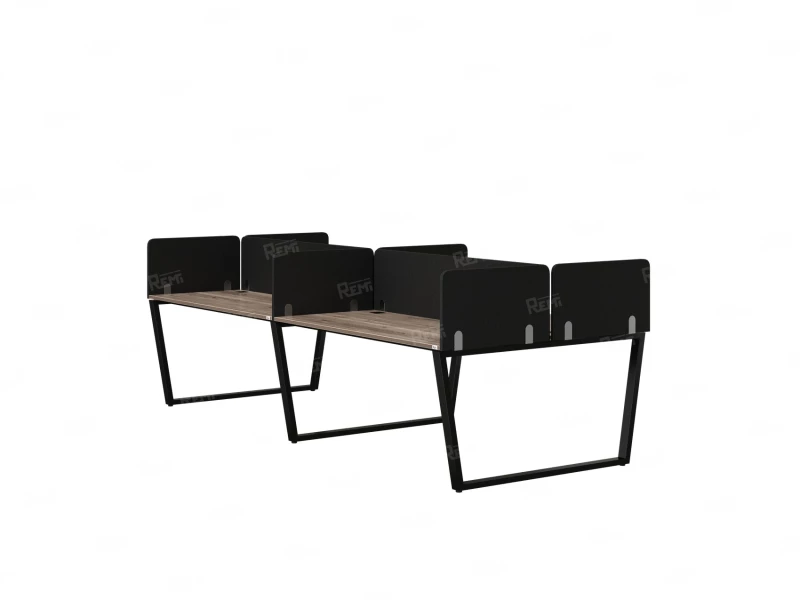 Бенч-система, 4 рабочих места, на U-образных опорах, 8 тканевых экранов 3600x1600x750 RM173-1-18x16 Дуб Маувелла/Черный