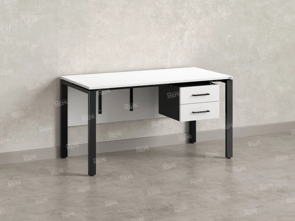 Стол прямой, подвесная тумба, ЛДСП экран, П-опора 1800x700x750 RM031-18x7 Белый/Черный