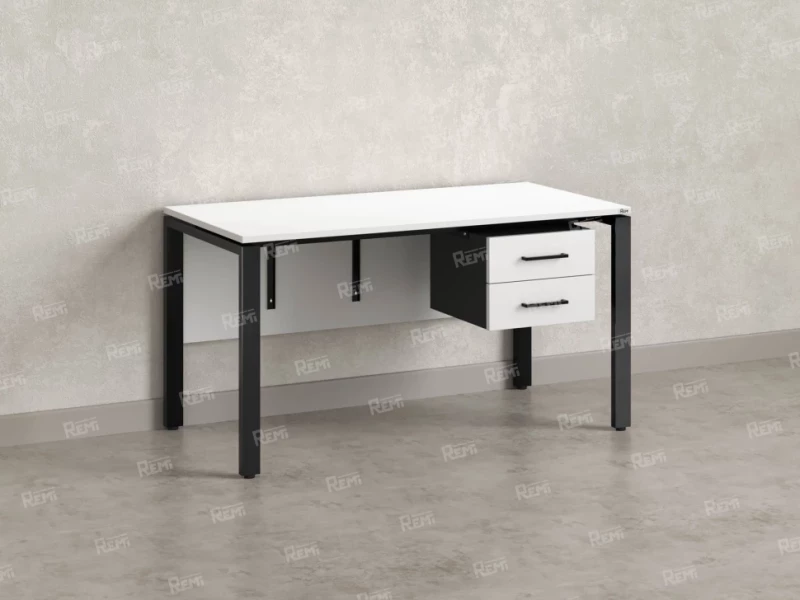 Стол прямой, подвесная тумба, ЛДСП экран, П-опора 1800x700x750 RM031-18x7 Белый/Черный