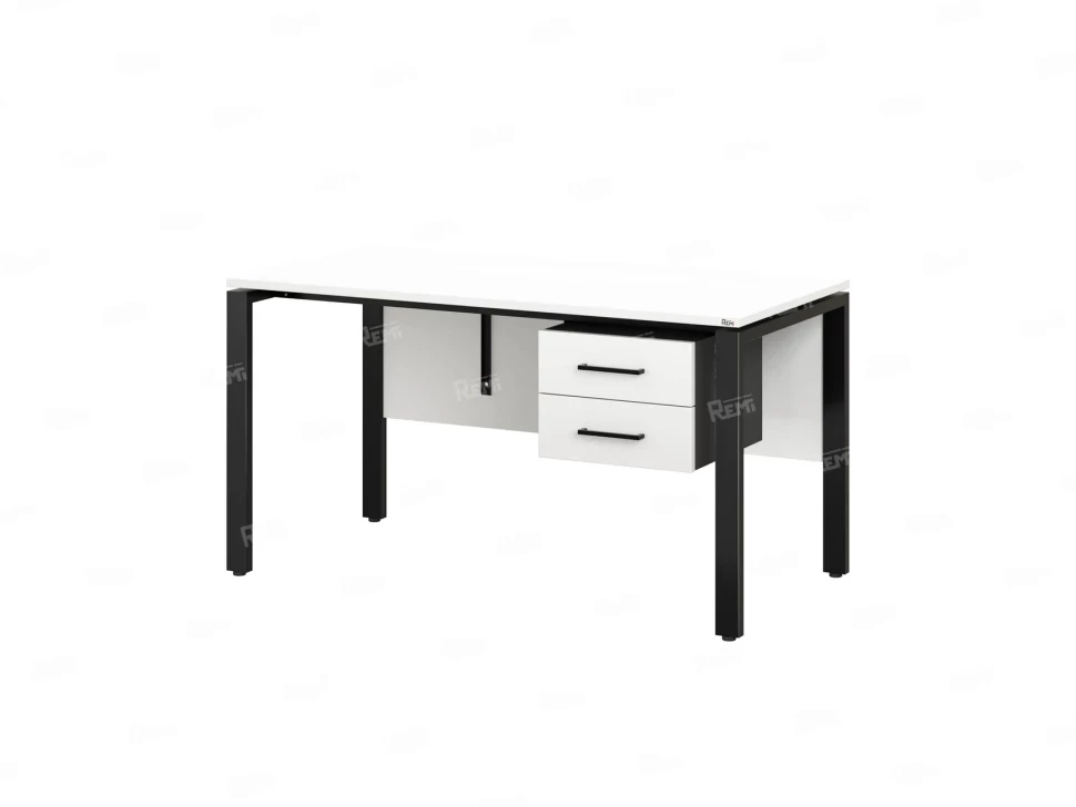Стол прямой, подвесная тумба, ЛДСП экран, П-опора 1800x700x750 RM031-18x7 Белый/Черный