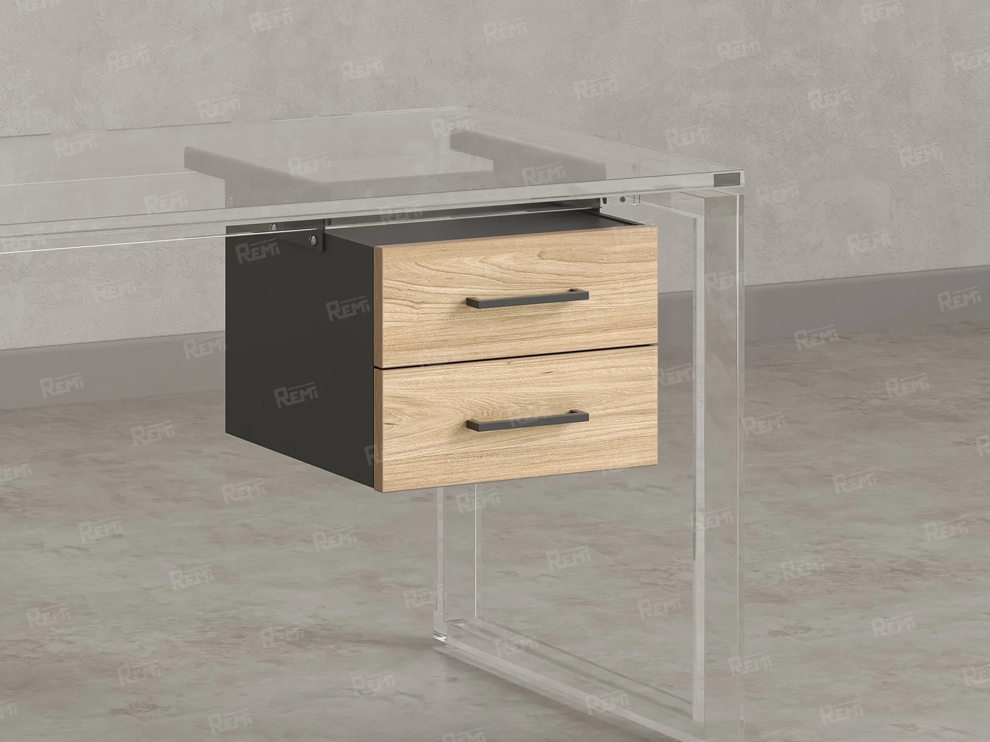 Тумба подвесная, два ящика 400x452x300 RM201-16х8 Вяз Швейцарский Светлый/Серый