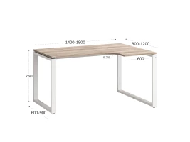 Стол угловой, О-опора, правый 1400x600/900x750, RM054-14x6-9 Дуб Маувелла/Белый