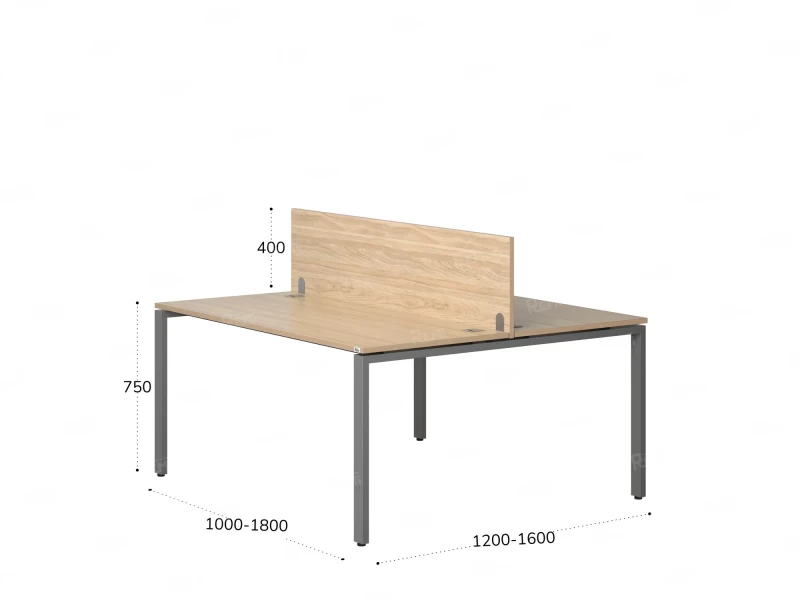 Бенч-система, 2 рабочих места, с одним экраном ЛДСП 1200x1400x750 RM165-2-12x14 Вяз Швейцарский светлый/Серый