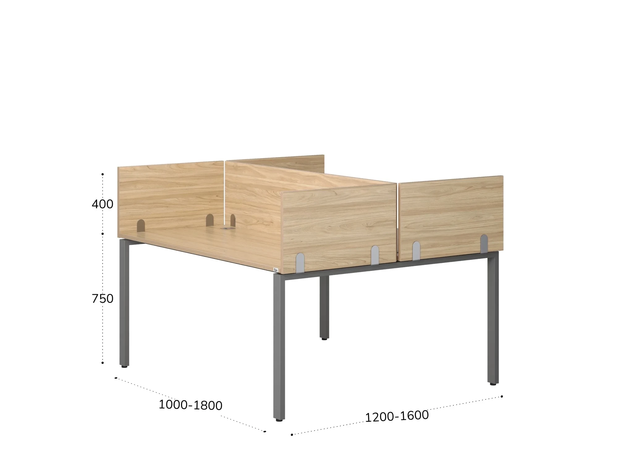 Бенч-система, 2 рабочих места, 5 ЛДСП экранов 1600x1200x750 RM165-4-16x12 Вяз Швейцарский светлый/Серый