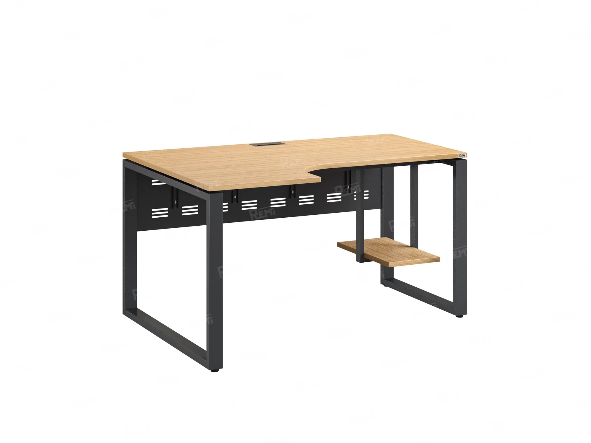 Стол угловой, экран металл, О-опора, левый 1800x900/1200x750, RM056-18x9-12 Вяз Швейцарский светлый/Серый