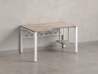 Стол угловой, экран металл, П-опора, левый 1400x600/900x750, RM059-14x6-9 Дуб Маувелла/Белый