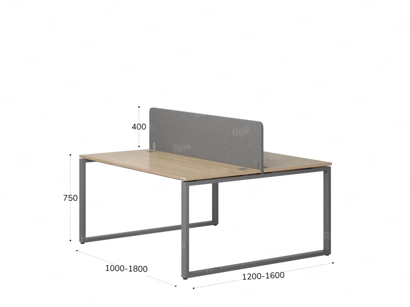 Бенч-система, 2 рабочих места, с одним тканевым экраном 1800x1600x750 RM169-1-18x16 Вяз Швейцарский светлый/Серый