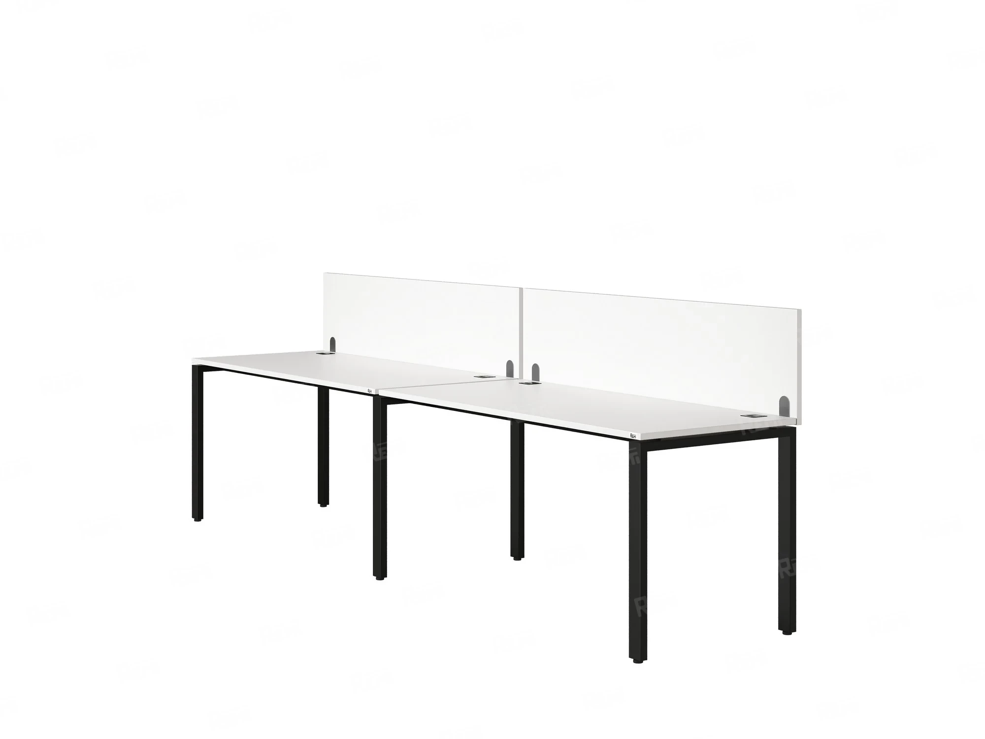 Бенч-система в 1 ряд, 2 рабочих места 2 ЛДСП экранов 2400x600x750 RM167-4-24x6 Белый/Черный