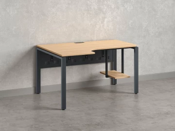 Стол угловой, экран металл, П-опора, левый 1600x900/1200x750, RM059-16x9-12 Вяз Швейцарский светлый/Серый