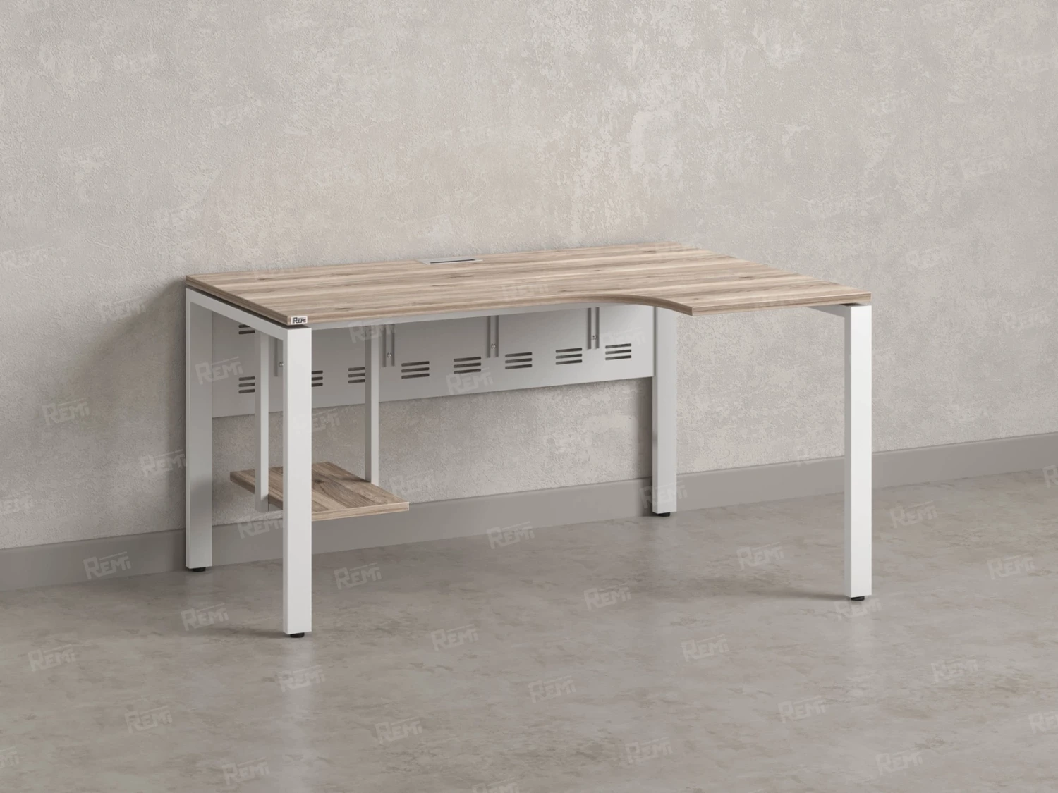 Стол угловой, экран металл, П-опора, правый 1800x600/900x750, RM058-18x6-9 Дуб Маувелла/Белый