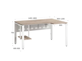 Стол угловой, экран металл, П-опора, правый 1800x600/900x750, RM058-18x6-9 Дуб Маувелла/Белый