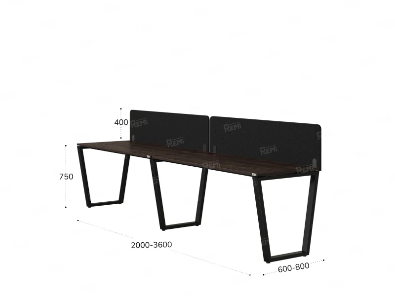 Бенч-система в 1 ряд, 2 рабочих места 2 тканевых экранов 3200x800x750 RM174-3-32x8 Дуб Апрельский шоколад/Черный