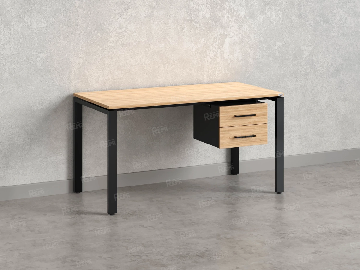 Стол прямой с подвесной тумбой 2 ящика, П-опора 1600x800x750 RM039-16x8 Вяз Швейцарский светлый/Черный