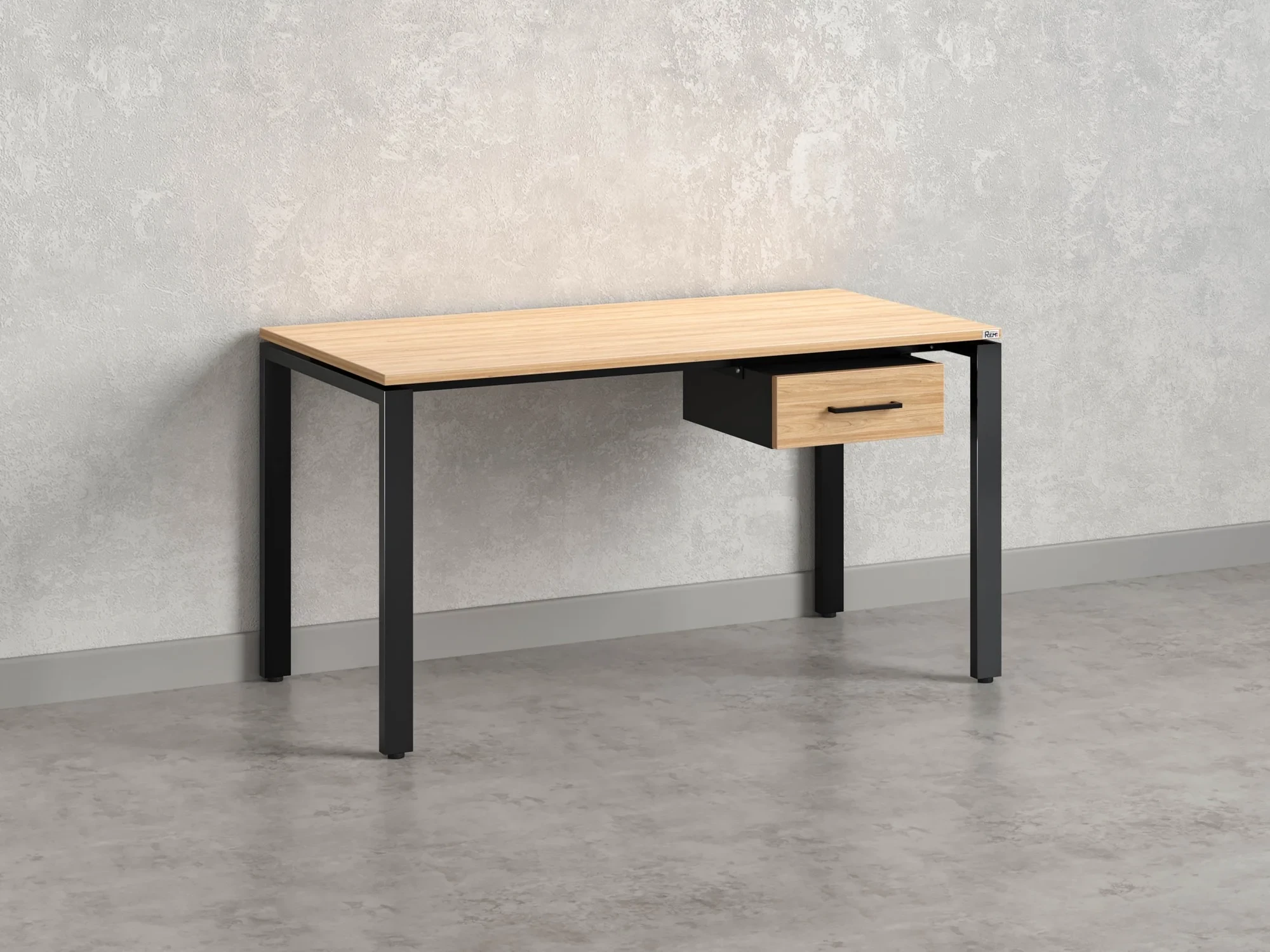 Стол прямой с подвесной тумбой, П-опора 2000x700x750 RM038-20x7 Вяз Швейцарский светлый/Черный