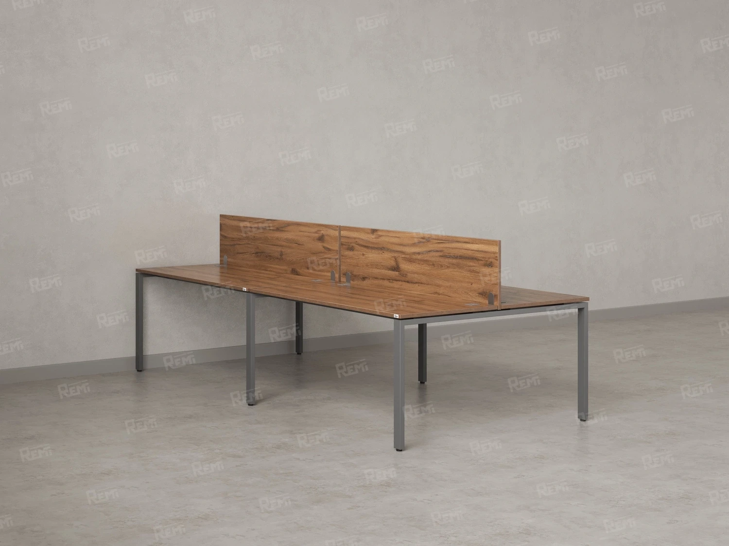 Бенч-система, 4 рабочих места, на П-образных опорах, 2 ЛДСП экранов 3200x1200x750 RM166-4-16x12 Дуб Юстус/Серый