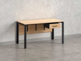 Стол прямой, подвесная тумба, ЛДСП экран, П-опора 2000x600x750 RM030-20x6 Вяз Швейцарский светлый/Черный