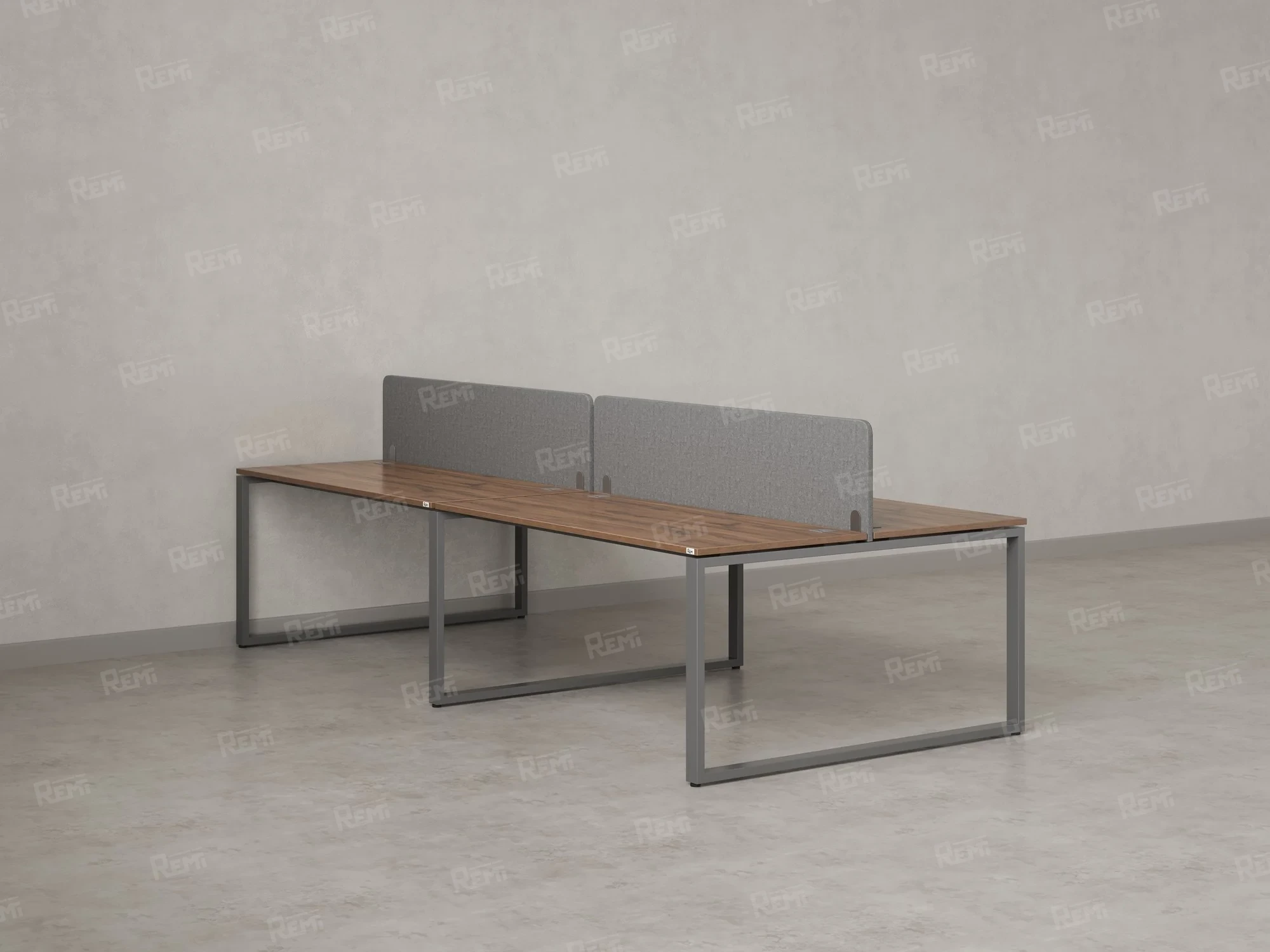 Бенч-система, 4 рабочих места, на О-образных опорах, 2 тканевых экранов 3600x1600x750 RM170-3-18x16 Дуб Юстус/Серый