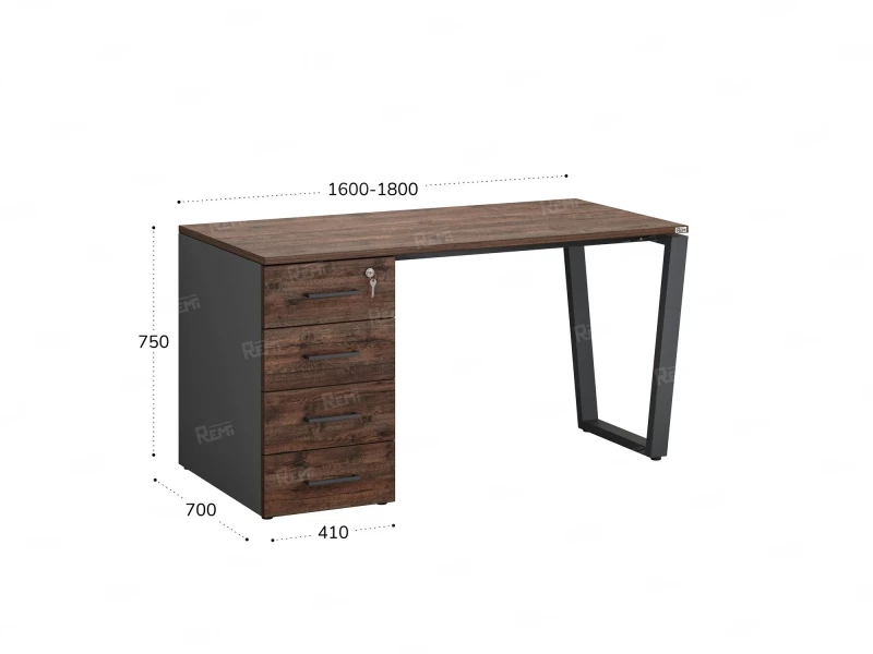 Стол прямой, с тумбой на U-образных опоре, левый 1800x700x750 RM100-18x7 Дуб Апрельский шоколад/Серый