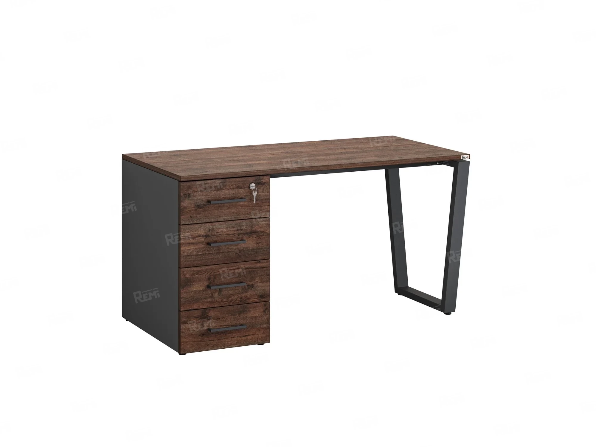 Стол прямой, с тумбой на U-образных опоре, левый 1800x700x750 RM100-18x7 Дуб Апрельский шоколад/Серый