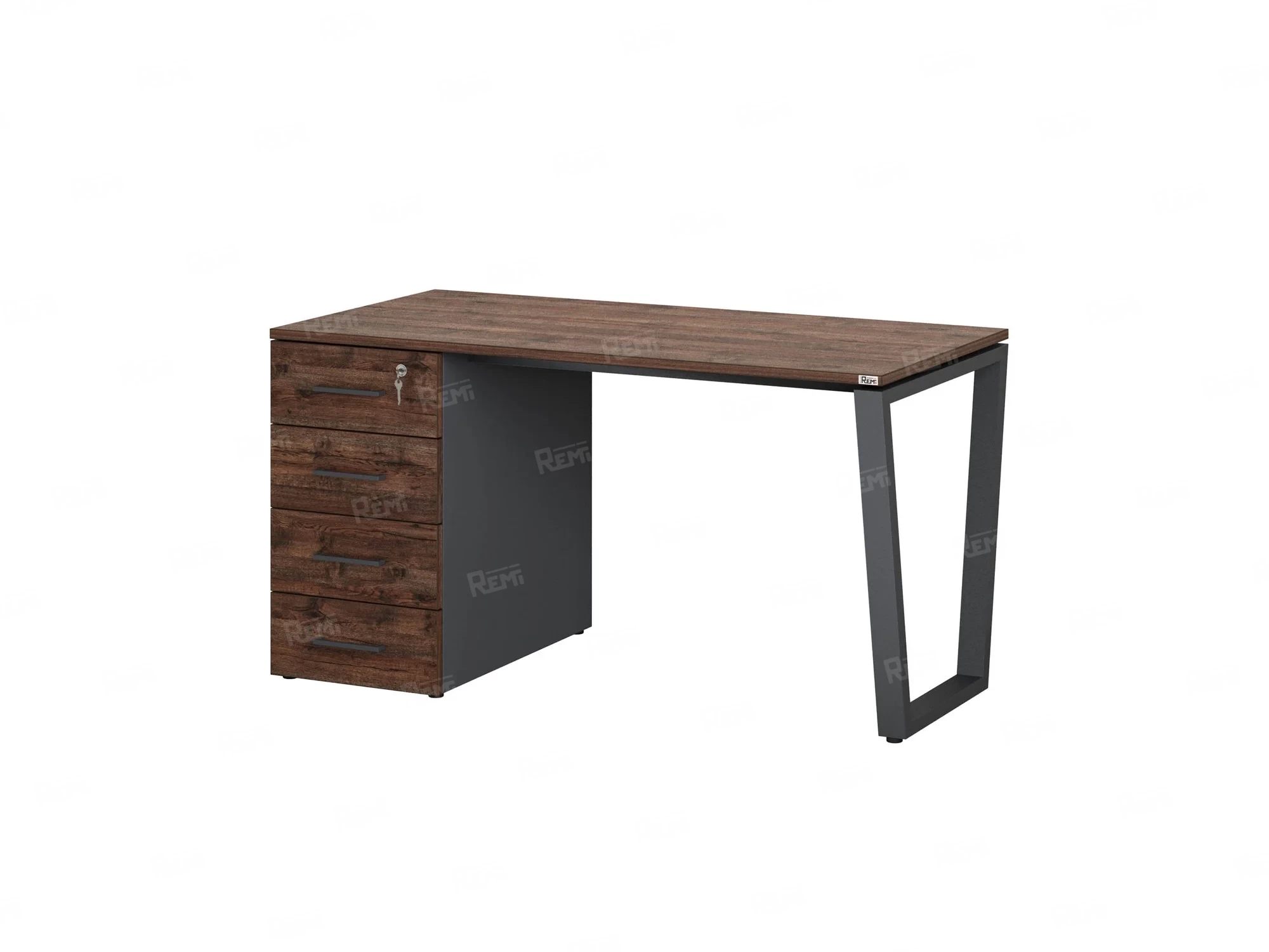 Стол прямой, с тумбой на U-образных опоре, левый 1800x700x750 RM100-18x7 Дуб Апрельский шоколад/Серый