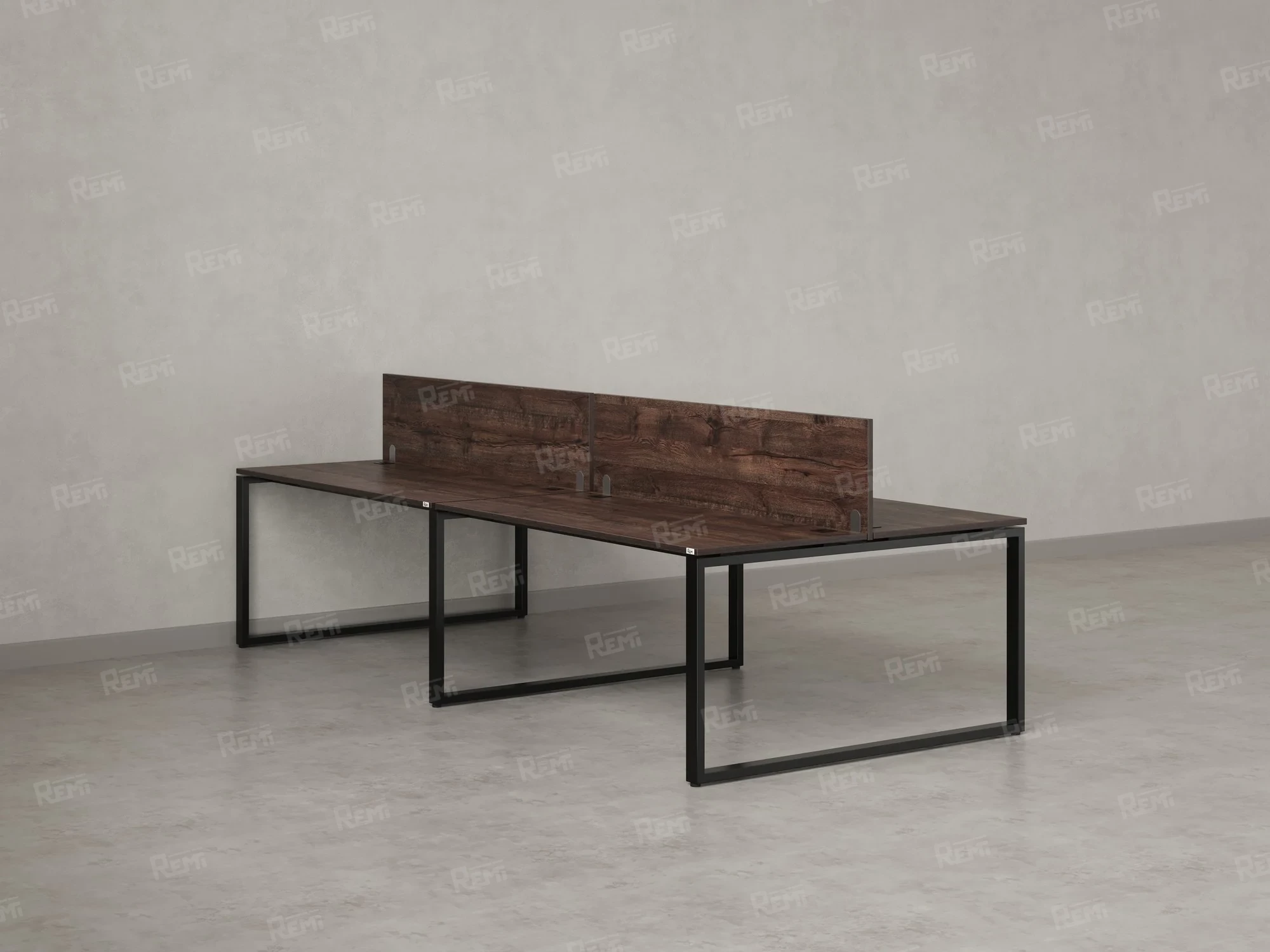 Бенч-система, 4 рабочих места, на О-образных опорах, 2 ЛДСП экранов 2800x1200x750 RM170-4-14x12 Дуб Апрельский шоколад/Черный