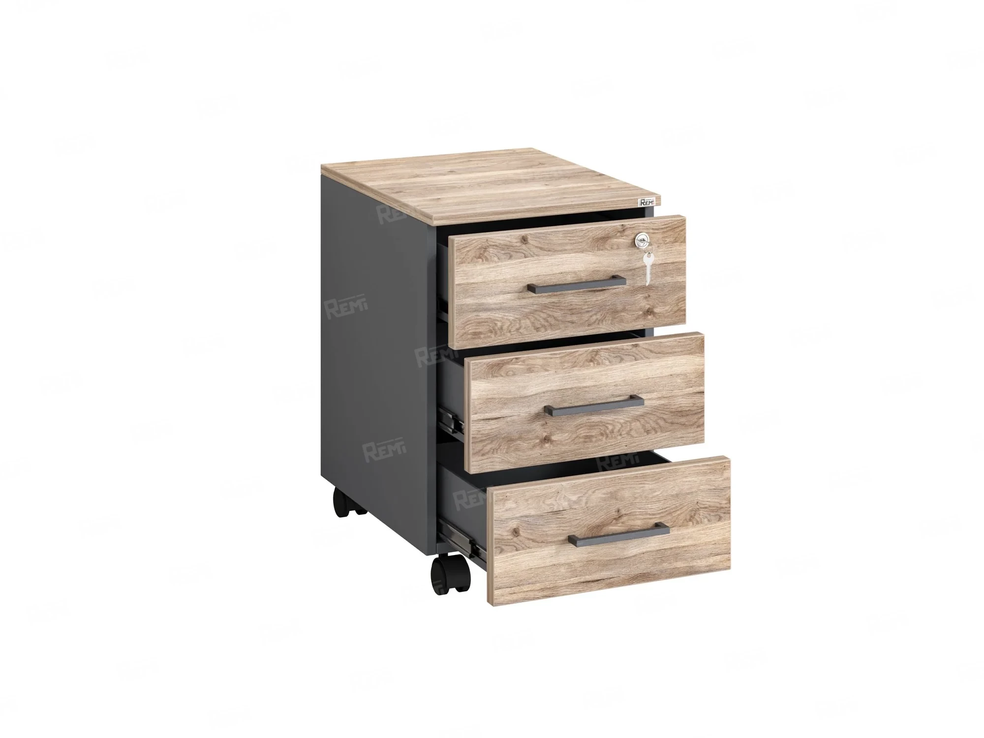 Тумба мобильная, 3 ящика 400x500x600 RM120-40x50 Дуб Маувелла/Серый