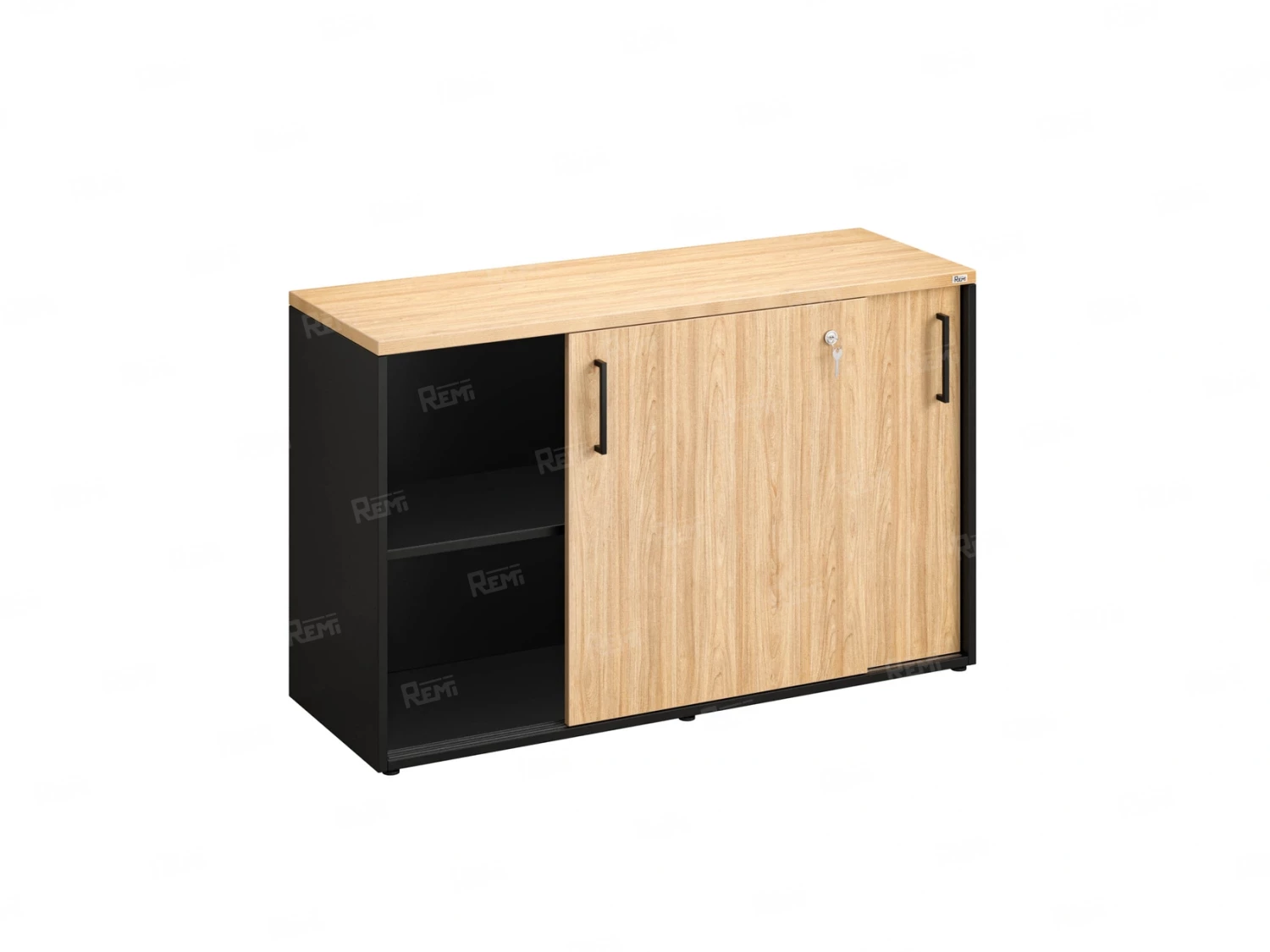 Низкий шкаф-купе на регулируемых опорах 1200x420x750 RM125-120x42 Вяз Швейцарский светлый/Черный