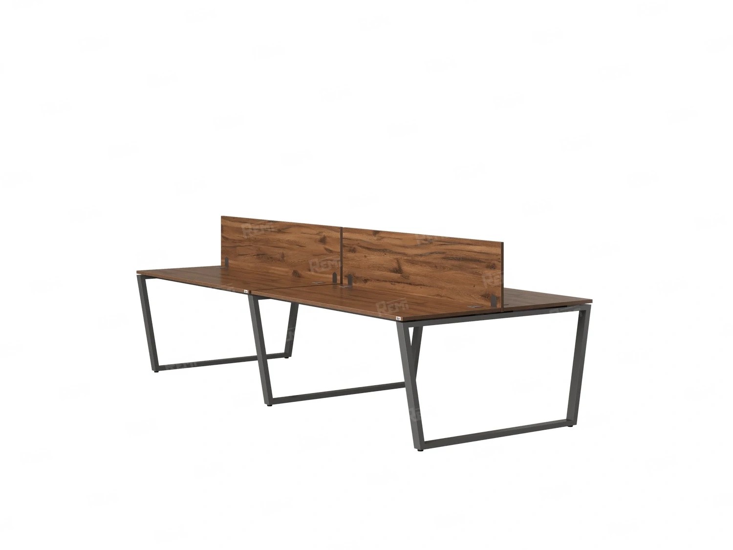 Бенч-система, 4 рабочих места, на U-образных опорах, 2 ЛДСП экранов 3200x1200x750 RM173-4-16x12 Дуб Юстус/Серый