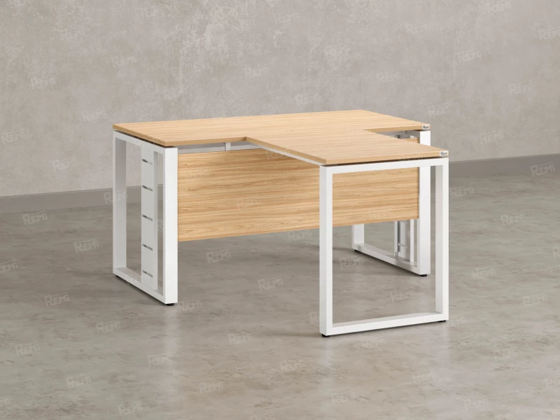 Стол с брифингом с парящей столешницей на О-образных опорах с экраном ЛДСП RM045-18x8 1800x2600x750 Вяз Швейцарский светлый/Белый