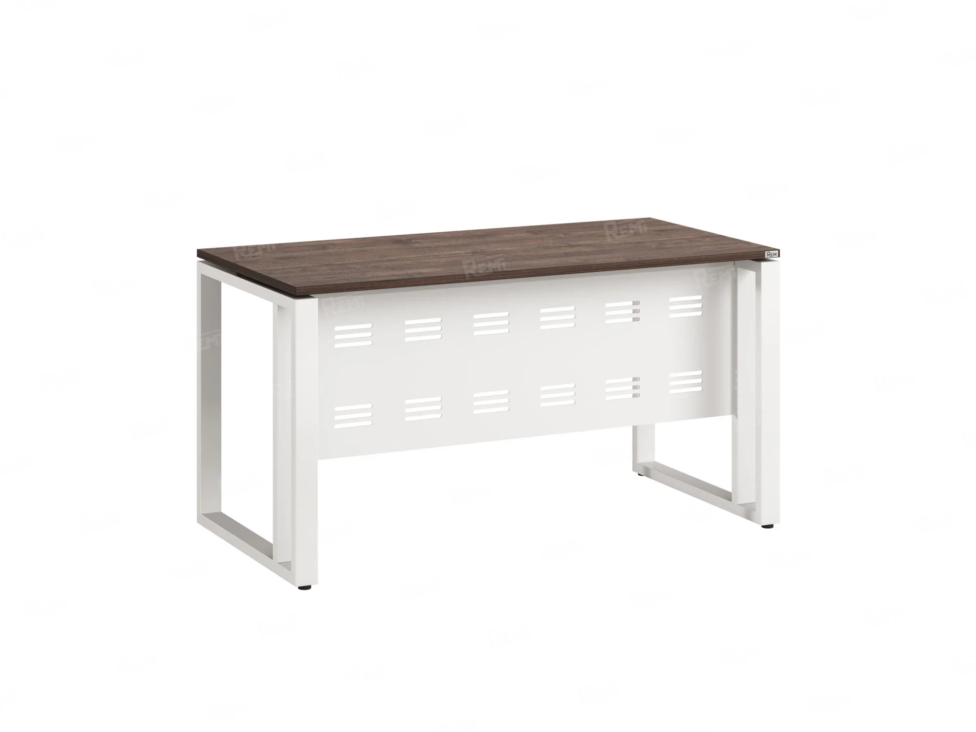 Стол прямой на О-образных опорах с металлическим экраном 1400x700x750 RM042-14x7 Дуб Апрельский шоколад/Белый