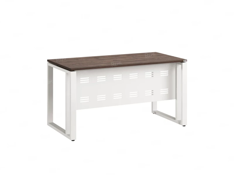 Стол прямой на О-образных опорах с металлическим экраном 1400x700x750 RM042-14x7 Дуб Апрельский шоколад/Белый