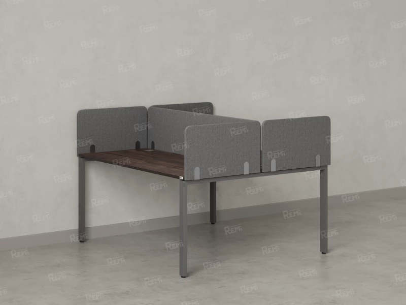 Бенч-система, 2 рабочих места, на П-образных опорах, 5 тканевых экрана 1000x1400x750 RM165-3-10x14 Дуб Апрельский шоколад/Серый
