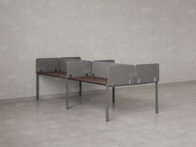 Бенч-система, 4 рабочих места, на П-образных опорах, 8 тканевых экранов 2800x1200x750 RM166-1-14x12 Дуб Апрельский шоколад/Серый