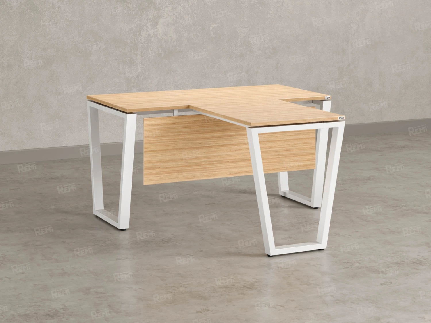 Стол с брифингом с парящей столешницей на U-образных опорах с экраном ЛДСП RM047-18x7 1800x2500x750 Вяз Швейцарский светлый/Белый