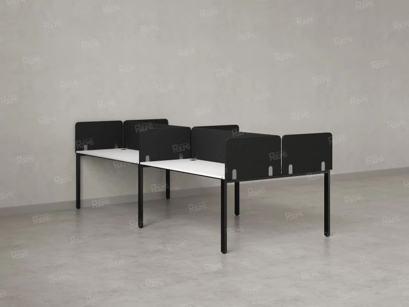 Бенч-система, 4 рабочих места, на П-образных опорах, 8 тканевых экранов 3600x1400x750 RM166-1-18x14 Белый/Черный