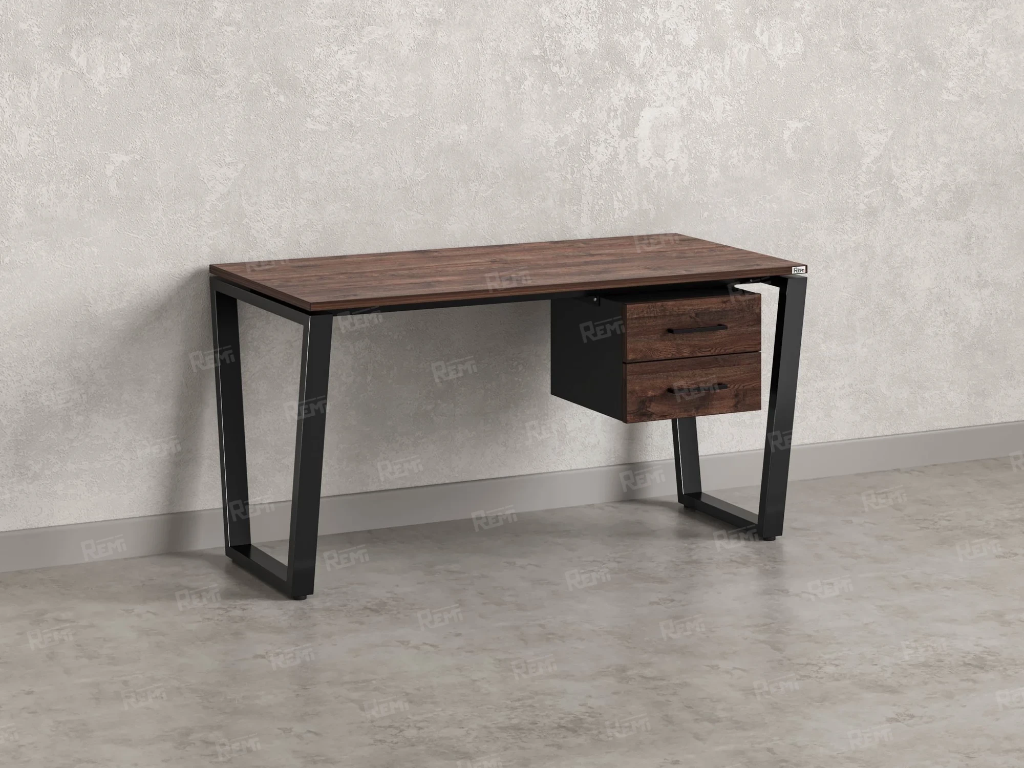 Стол прямой с подвесной тумбой 2 ящика, U-опора 1800x600x750 RM035-18x6 Дуб Апрельский шоколад/Черный