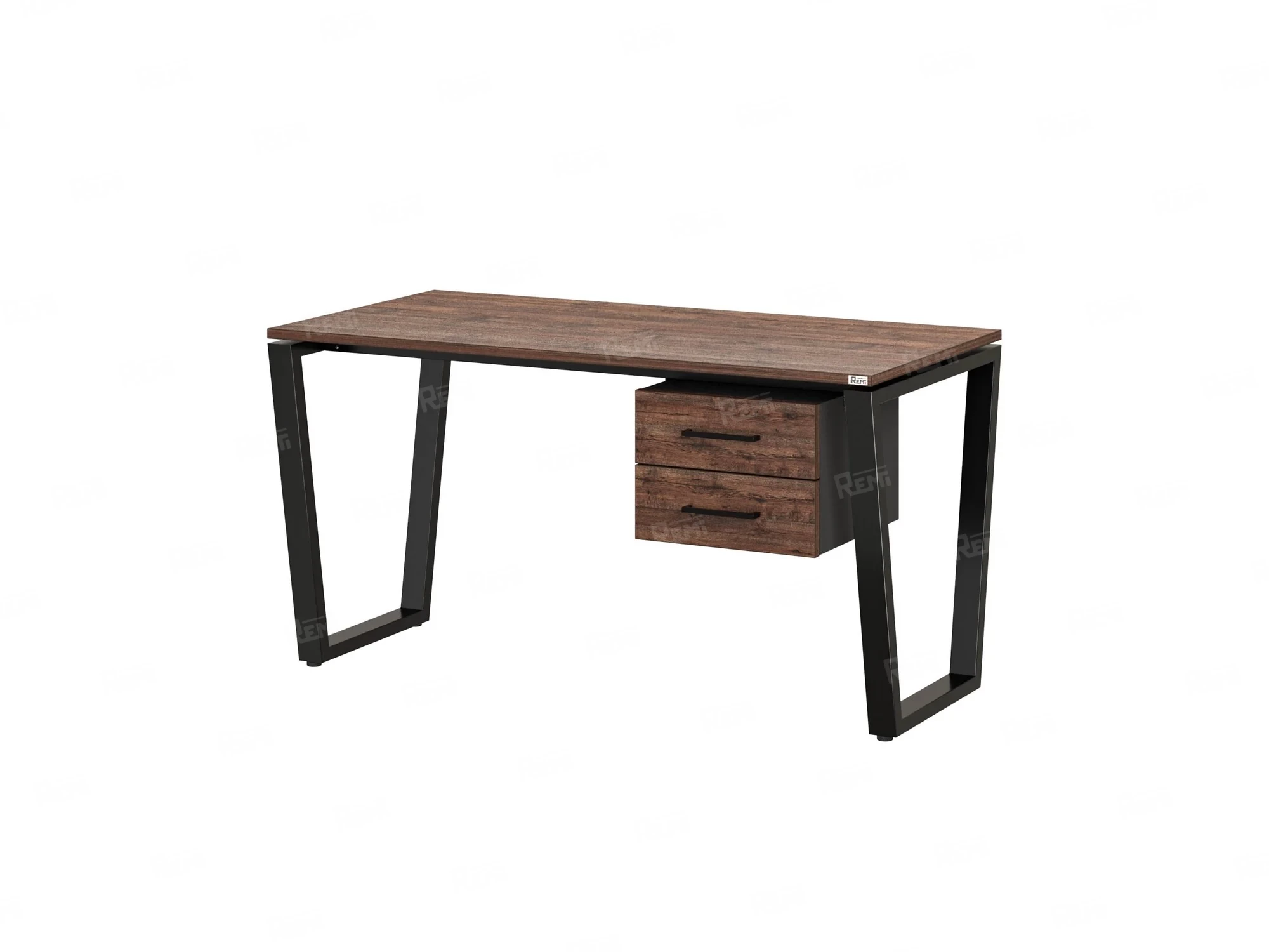 Стол прямой с подвесной тумбой 2 ящика, U-опора 1800x600x750 RM035-18x6 Дуб Апрельский шоколад/Черный