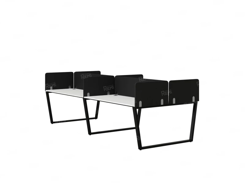Бенч-система, 4 рабочих места, на U-образных опорах, 8 тканевых экранов 2800x1600x750 RM173-1-14x16 Белый/Черный
