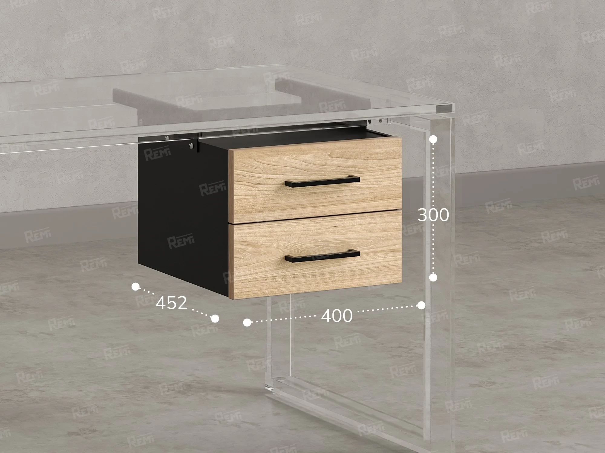 Тумба подвесная, два ящика 400x452x300 RM201-16х8 Вяз Швейцарский Светлый/Черный