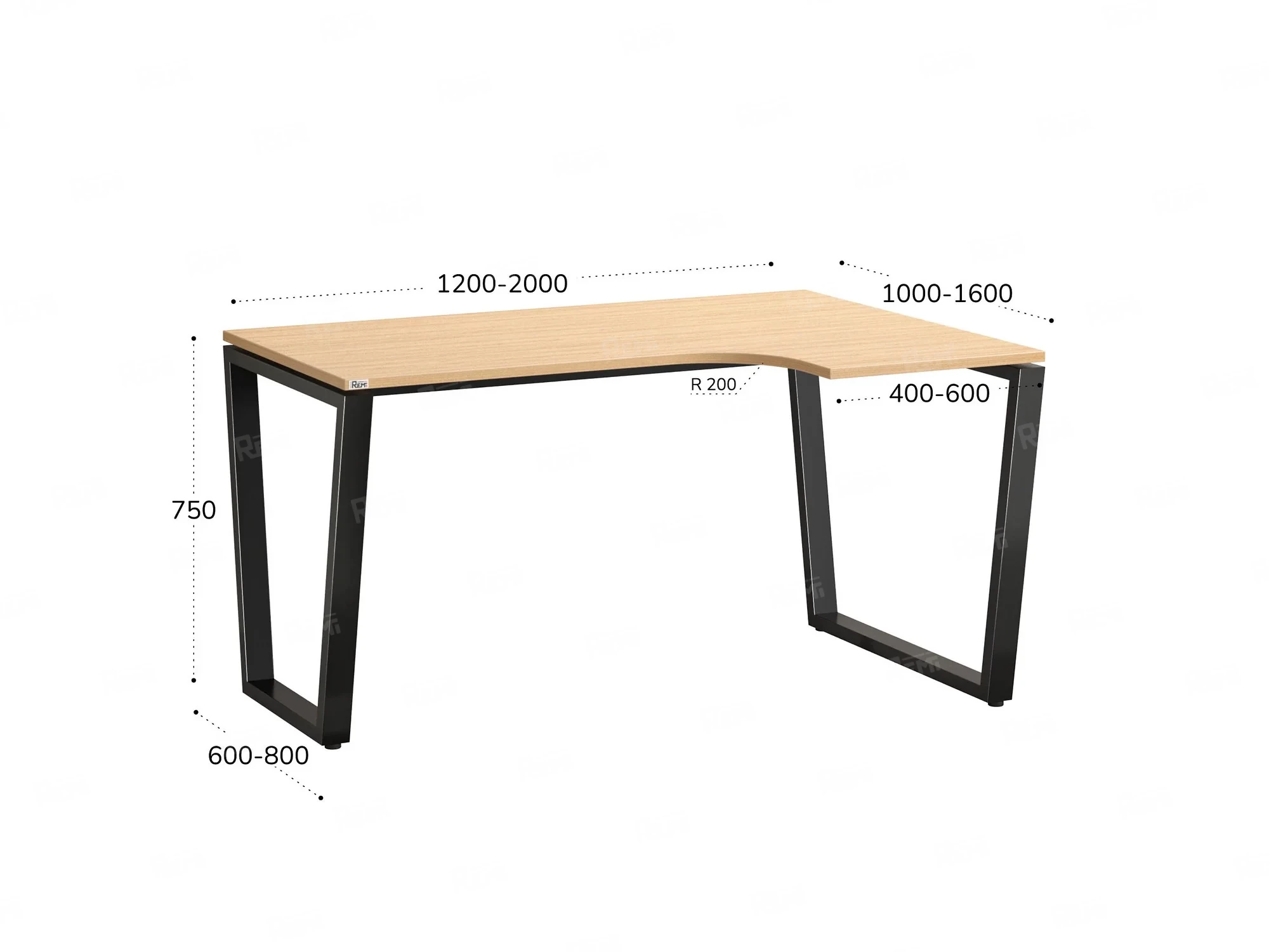 Стол угловой, U-опора, правый 1800x900/1200x750, RM050-18x9-12 Вяз Швейцарский светлый/Черный