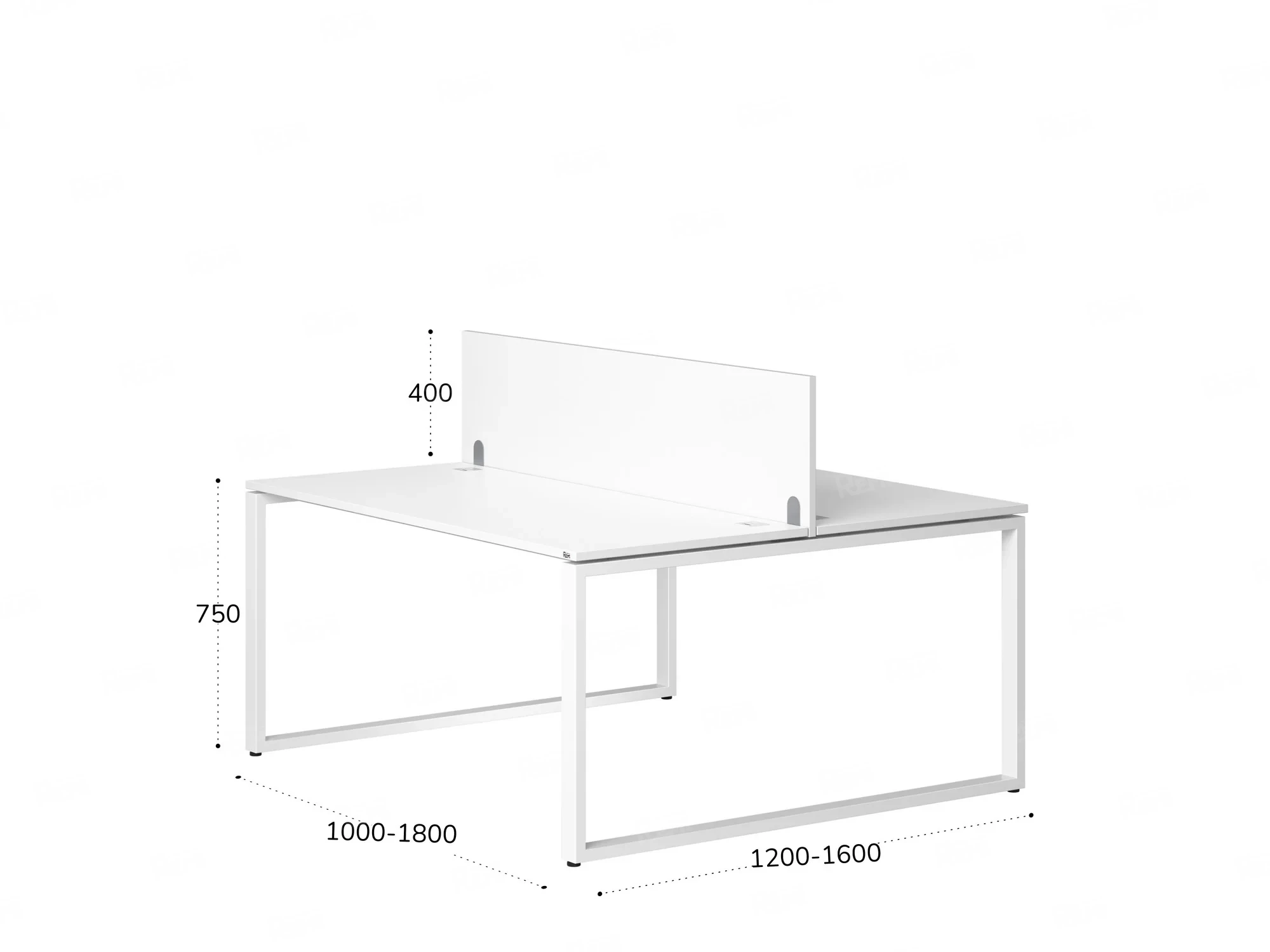 Бенч-система, 2 рабочих места, с одним экраном ЛДСП 1400x1200x750 RM169-2-14x12 Белый/Белый