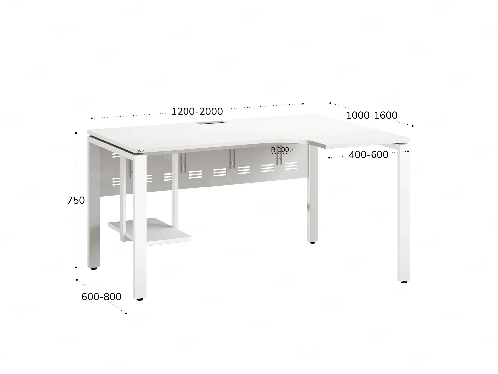 Стол угловой, экран металл, П-опора, правый 1400x800/1000x750, RM058-14x8-10 Белый/Белый