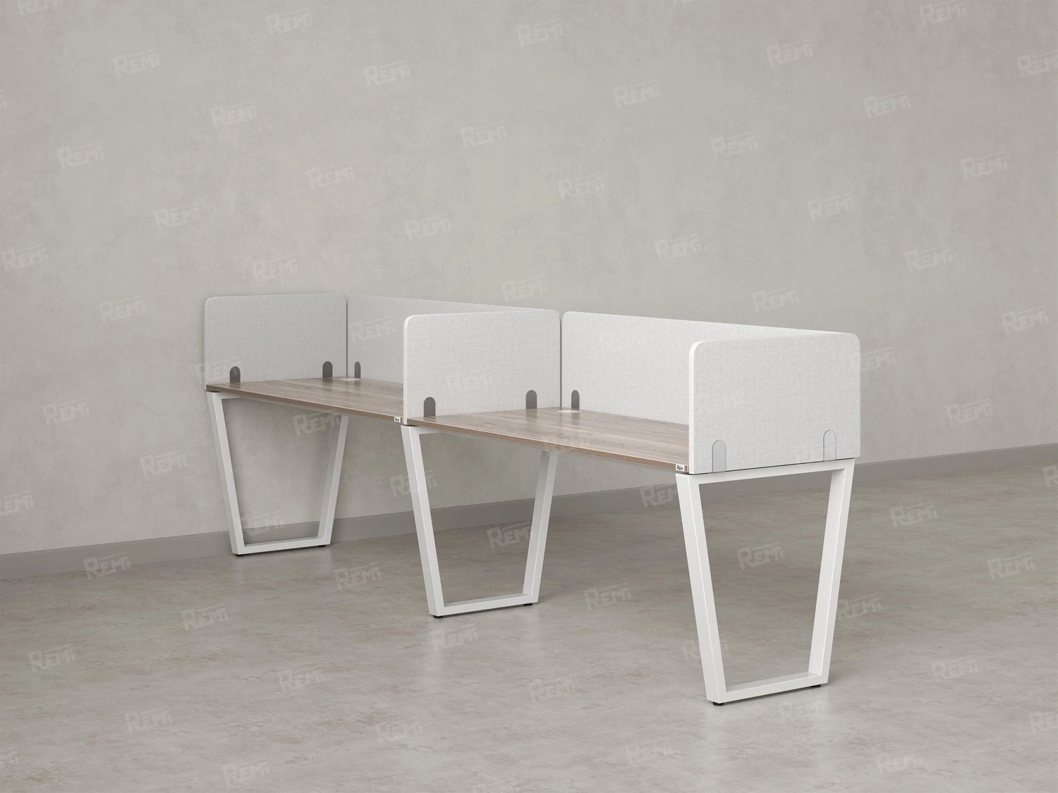 Бенч-система в 1 ряд, 2 рабочих места 5 тканевых экранов 2000x700x750 RM174-1-20x7 Дуб Маувелла/Белый