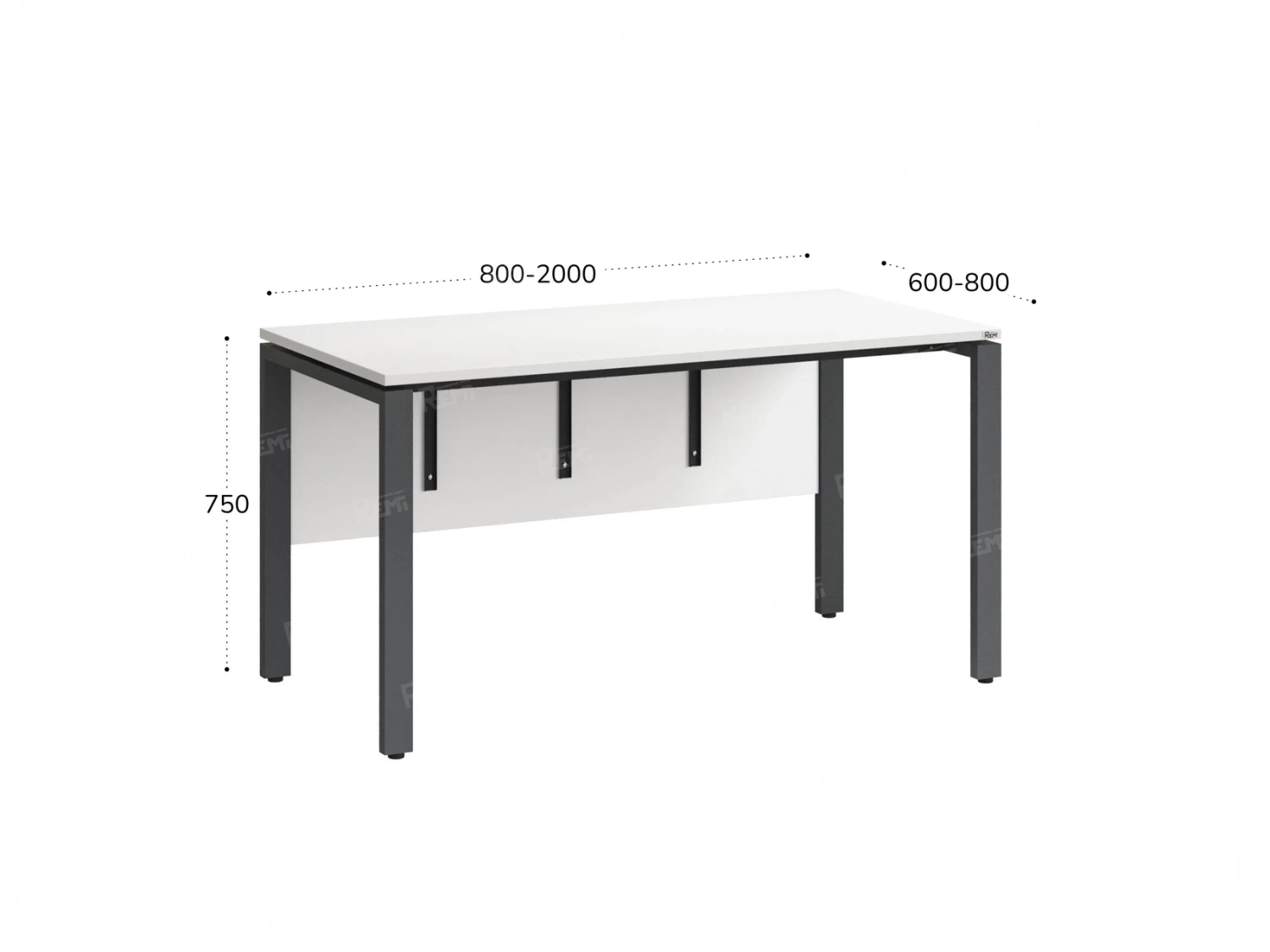 Стол прямой, П-опоры, экран ЛДСП,парящая стол-ца 1000x800x750 RM007-10x8 Белый/Серый
