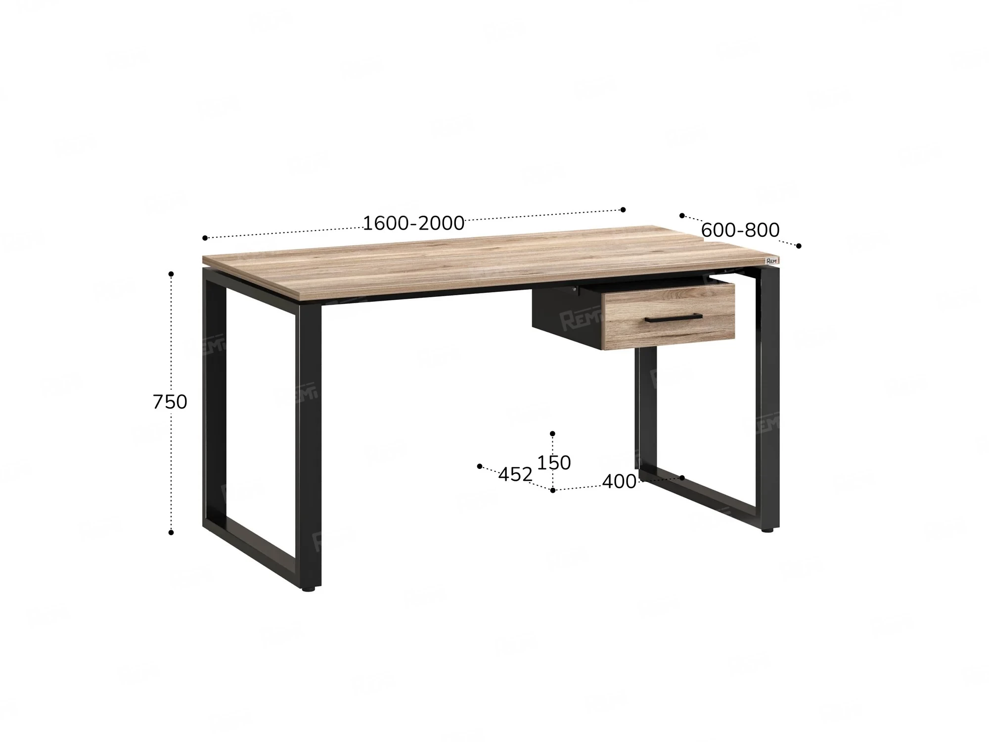 Стол прямой с подвесной тумбой, О-опора 2000x600x750 RM036-20x6 Дуб Маувелла/Черный