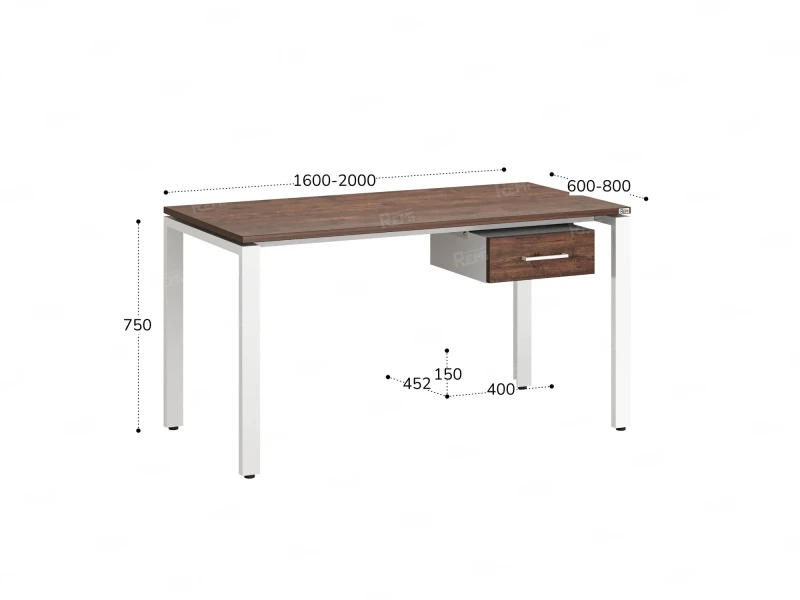 Стол прямой с подвесной тумбой, П-опора 2000x700x750 RM038-20x7 Дуб Апрельский шоколад/Белый